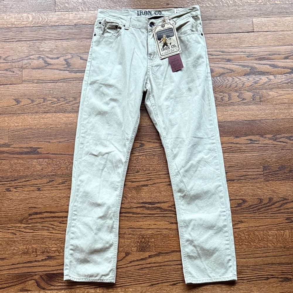 Iron Co. Men's 29W 30L Classic Light Green Flat Front Chinos Office Casual